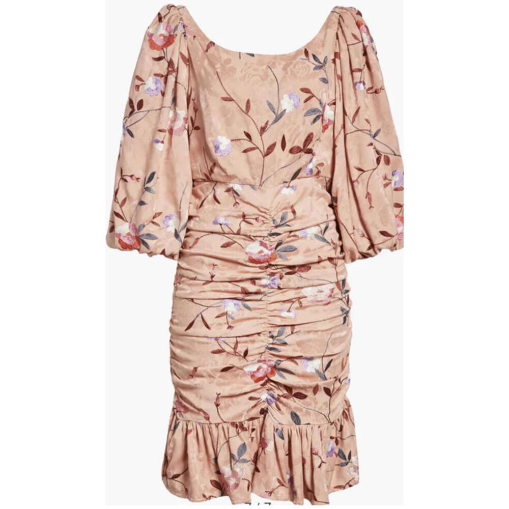 New By Timo Ruched Floral Embroidered Jacquard Dress In Blush Size XS